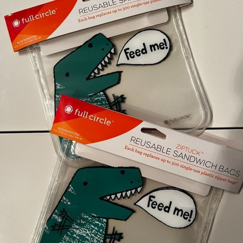 Reusable‎  Dinosaur Sandwich Bags (Zip top / 2 packs (4 bags total) (NEW)